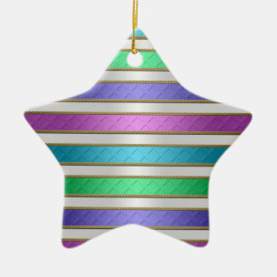 Multicolored Ribbons Stripes in Pink Blue Purple Ceramic Tree Decoration