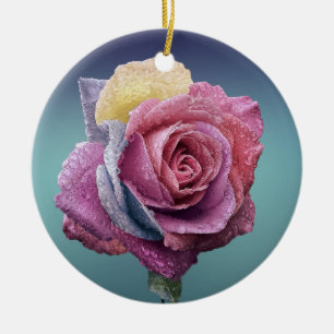 Multicolored Rose Ceramic Ornament