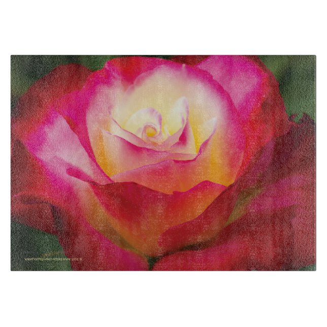 Multicolored Rose - MEDIUM Glass Cutting Board (Front)