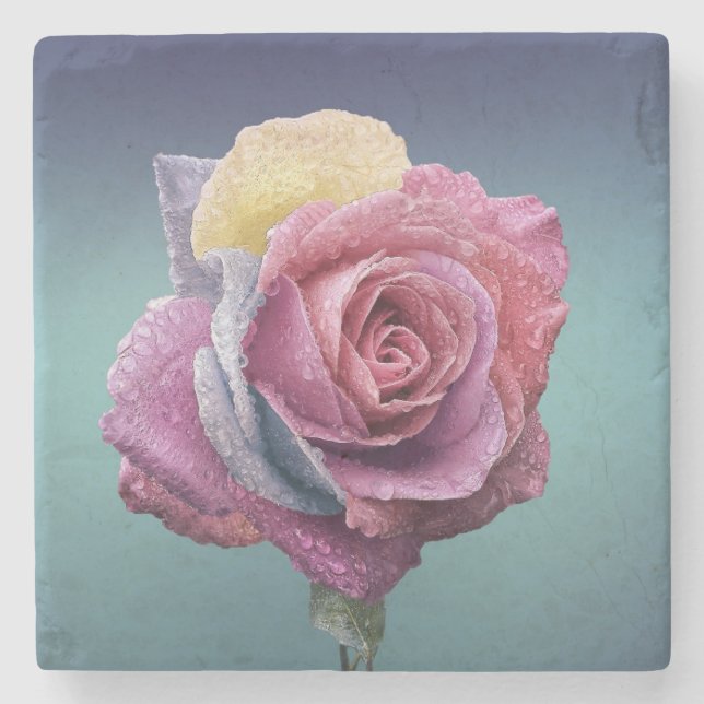 Multicolored Rose Stone Coaster (Front)