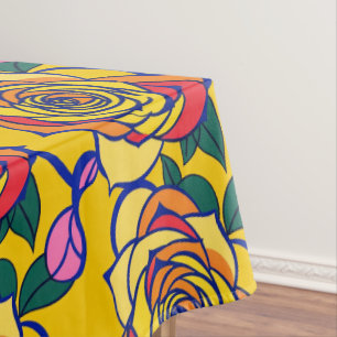 Multicolored Roses In A Pop Art Style Tablecloth