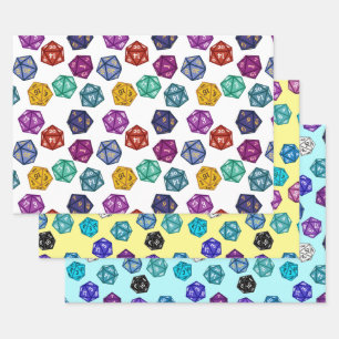 Multicolored RPG D20 Dice Wrapping Paper Sheet