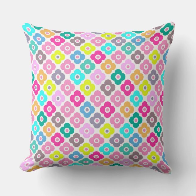Multicolored rustic flower pattern on white  cushion (Front)