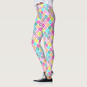 Multicolored rustic flower pattern on white leggings