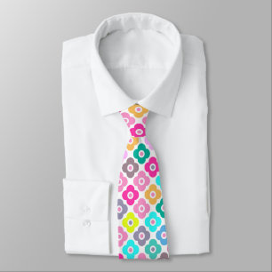 Multicolored rustic flower pattern on white tie