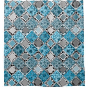 Multicolored , rustic , patchwork , patches show shower curtain