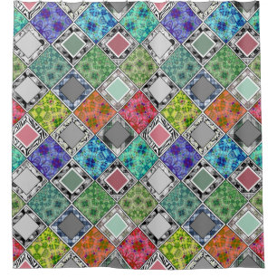 Multicolored , rustic , patchwork , patches shower curtain