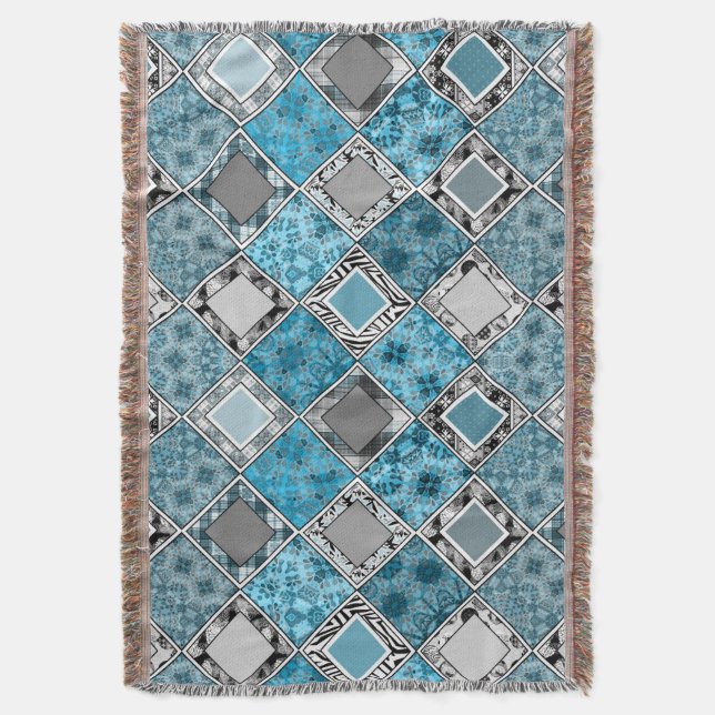 Multicolored , rustic , patchwork , patches  throw blanket (Front Vertical)