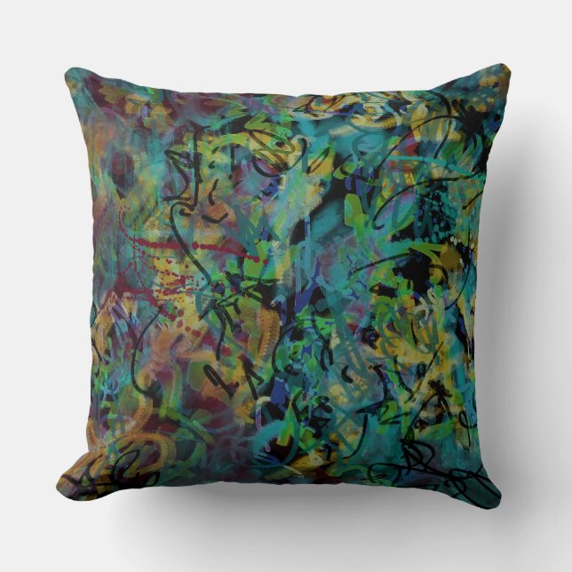 Multicolored Scribbled Abstract Art Cushion (Front)