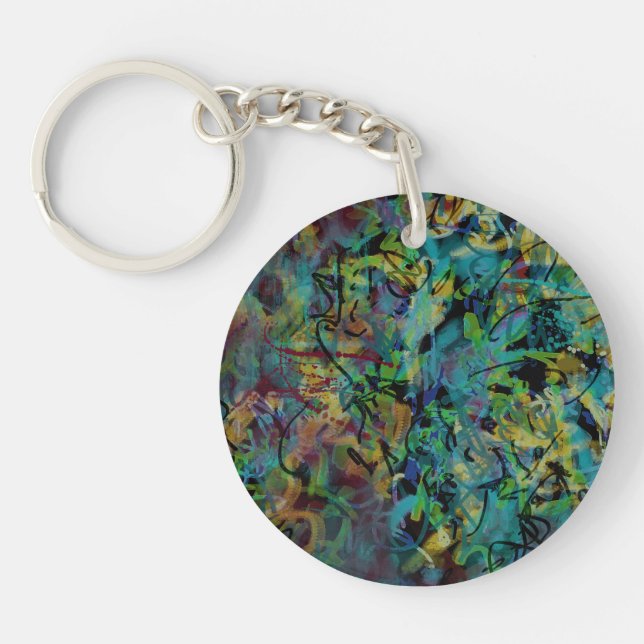 Multicolored Scribbled Abstract Art Key Ring (Front)