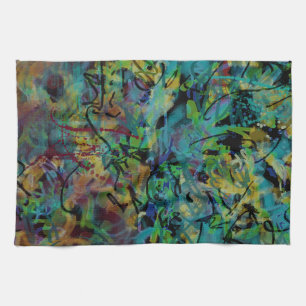 Multicolored Scribbled Abstract Art Tea Towel