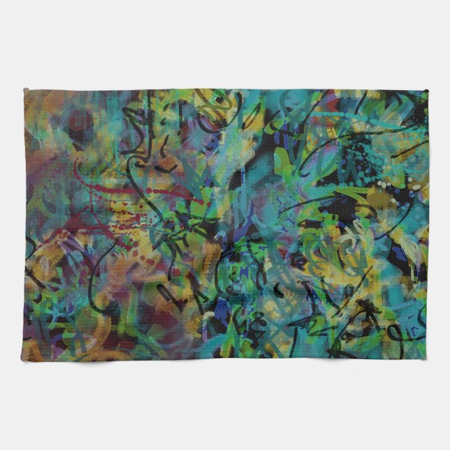 Multicolored Scribbled Abstract Art Tea Towel (Horizontal)
