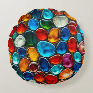 Multicolored sea pebbles round cushion