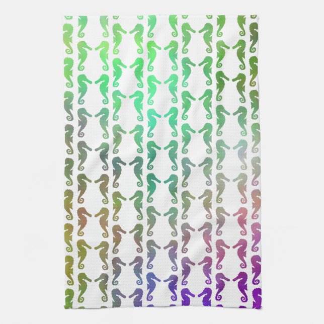 Multicolored Seahorse Pattern Tea Towel (Vertical)