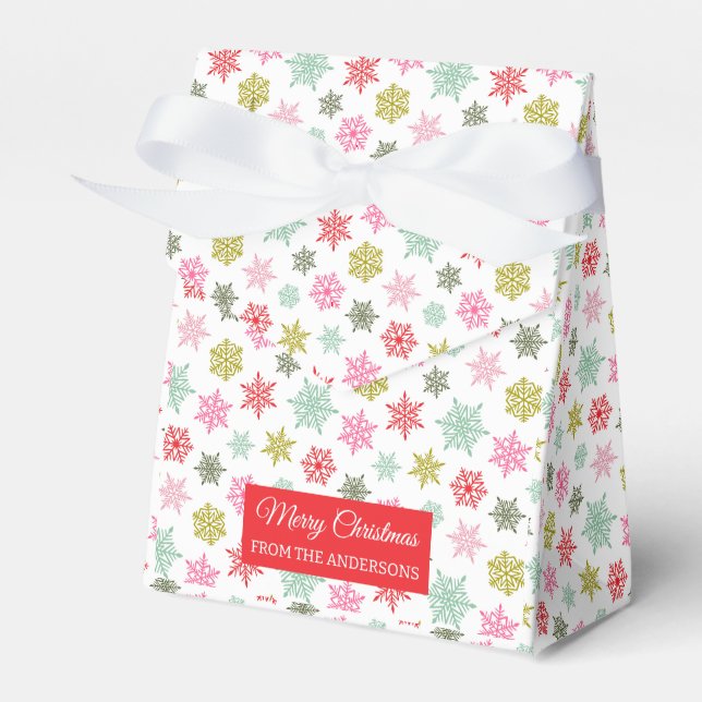 Multicolored snowflake pattern – winter christmas favour box (Front Side)