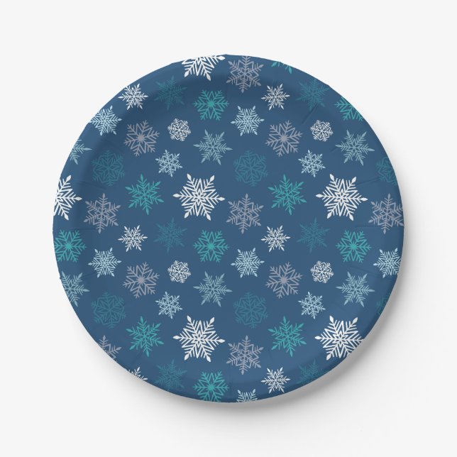 Multicolored snowflake pattern – winter christmas paper plate (Front)