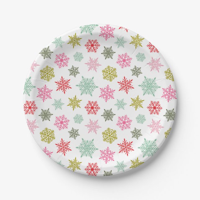 Multicolored snowflake pattern – winter christmas paper plate (Front)
