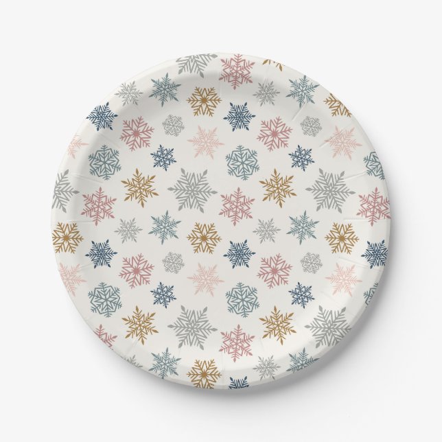 Multicolored snowflake pattern – winter christmas paper plate (Front)