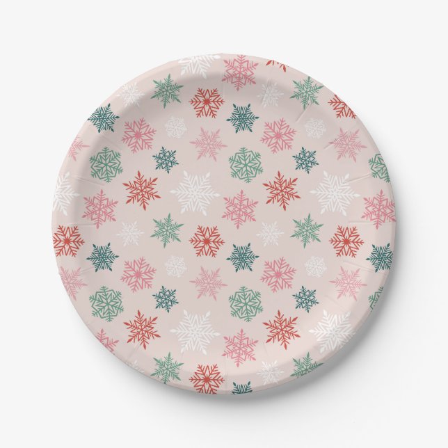 Multicolored snowflake pattern – winter christmas paper plate (Front)