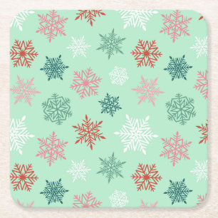 Multicolored snowflake pattern – winter christmas square paper coaster