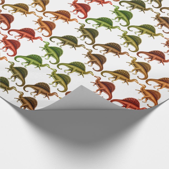 Multicolored Spinosaurus Dinosaur Wrapping Paper (Corner)