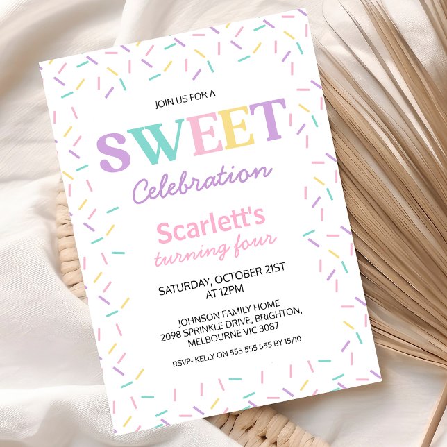 Multicolored Sprinkles Sweet Celebration Birthday Invitation (Multicolored Sprinkle Sweet Celebration Birthday Invitation For Girl, Sweets Themed Birthday Party )