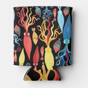 Multicolored Squid Fish Black Background Can Cooler