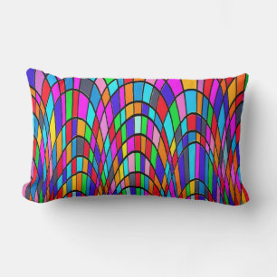 Multicolored Stained Glass Mosaic Abstract Art Lumbar Cushion