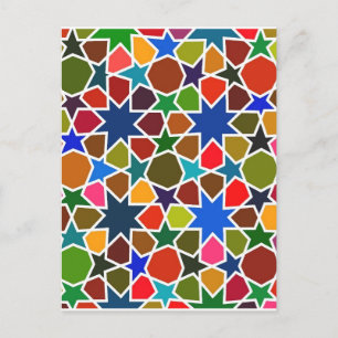 Multicolored Star Pattern - Silk Painting inspired Postcard