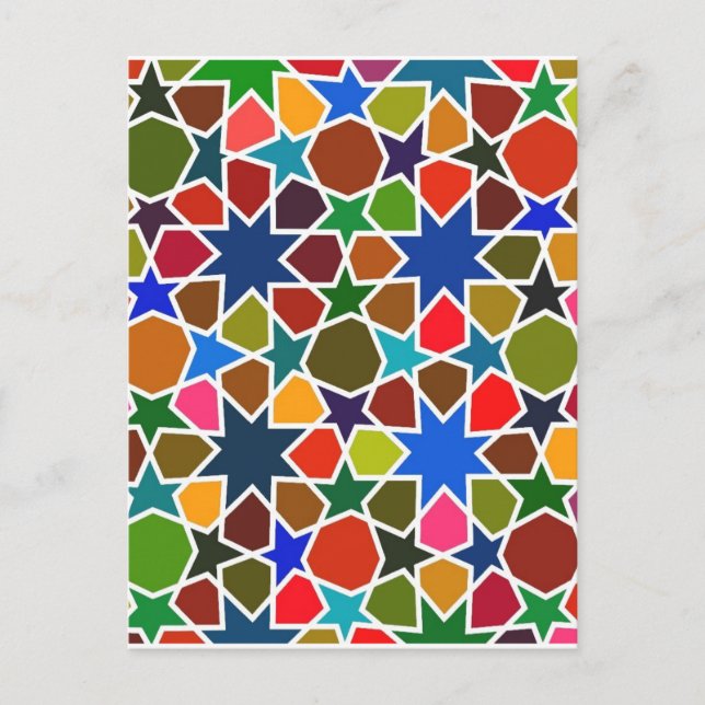 Multicolored Star Pattern - Silk Painting inspired Postcard (Front)