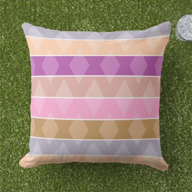 Multicolored striped geometric retro pattern cushion (Grass)