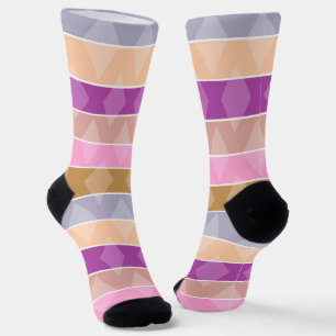Multicolored striped geometric retro pattern socks