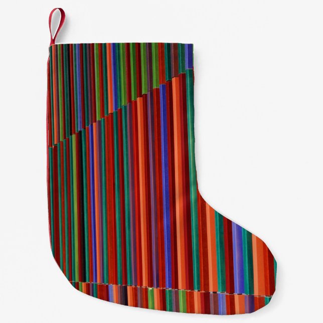 Multicolored striped illustration small christmas stocking (Front)