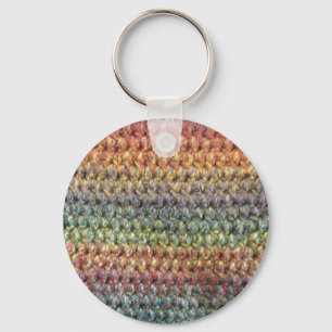 Multicolored striped knitted crochet key ring