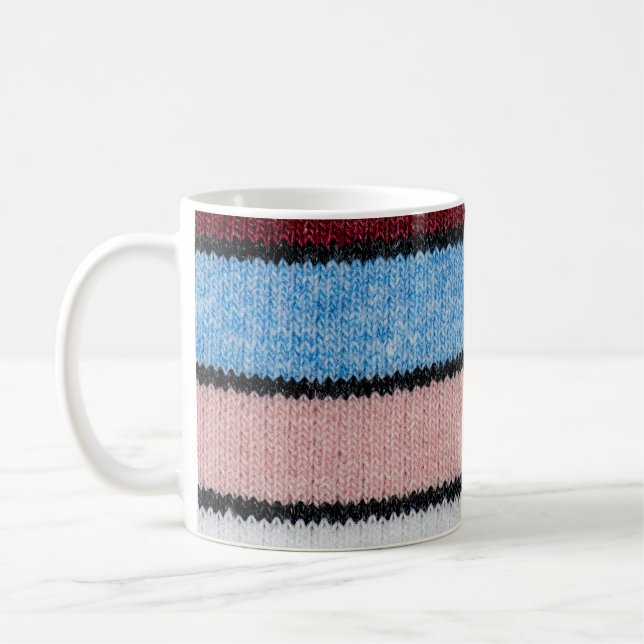 Multicolored Striped Wool: Fabric Texture. Coffee Mug (Left)