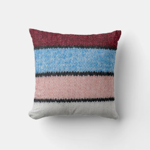 Multicolored Striped Wool: Fabric Texture. Cushion