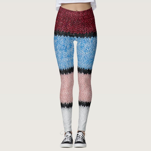Multicolored Striped Wool: Fabric Texture. Leggings (Front)