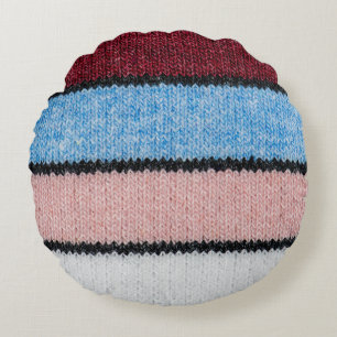 Multicolored Striped Wool: Fabric Texture. Round Cushion