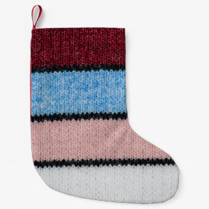 Multicolored Striped Wool: Fabric Texture. Small Christmas Stocking