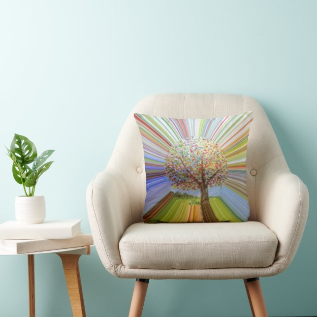 Multicolored Stripes Autumn Tree Art Cushion (Chair)