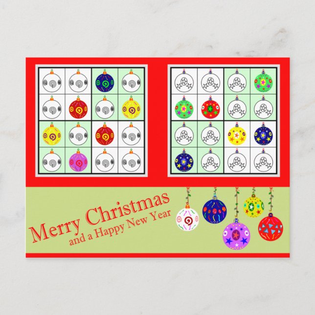 Multicolored Sudoku for Christmas Holiday Postcard (Front)