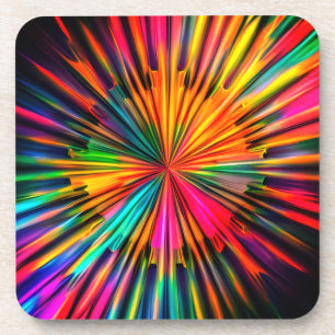 Multicolored Sunburst Design Hard Plastic Coaster