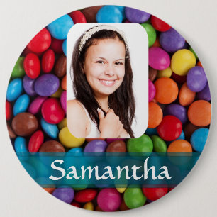 Multicolored sweets photo template 6 cm round badge