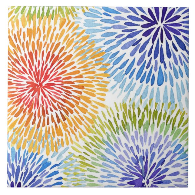 Multicolored tie dye bursts ceramic tile (Front)