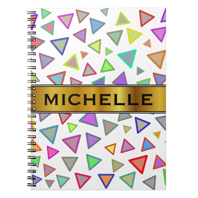 Multicolored Triangles Pattern + Custom Name Notebook (Front)