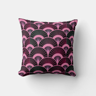 Multicolored Tropical Art Scalloped Fan Pattern  Cushion