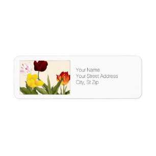 Multicolored Tulips, Botanical Art Return Address Label