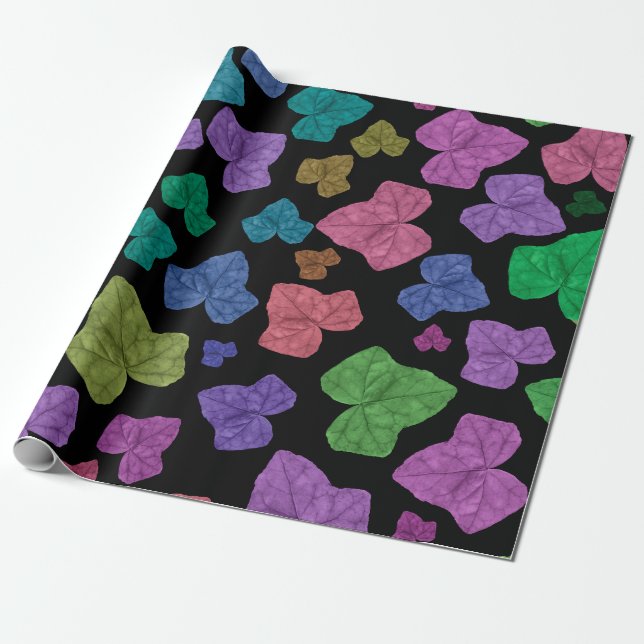 Multicolored Vine Leaf Seamless Pattern Wrapping Paper (Unrolled)