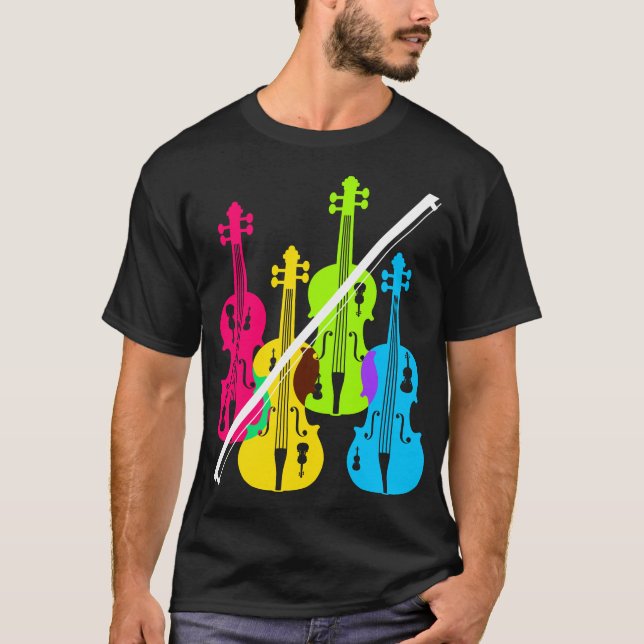 Multicolored Violins Birthday Gift For Musicians T-Shirt (Front)