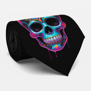 Multicolored Vivid Sugar Skull Día de los Muertos  Tie